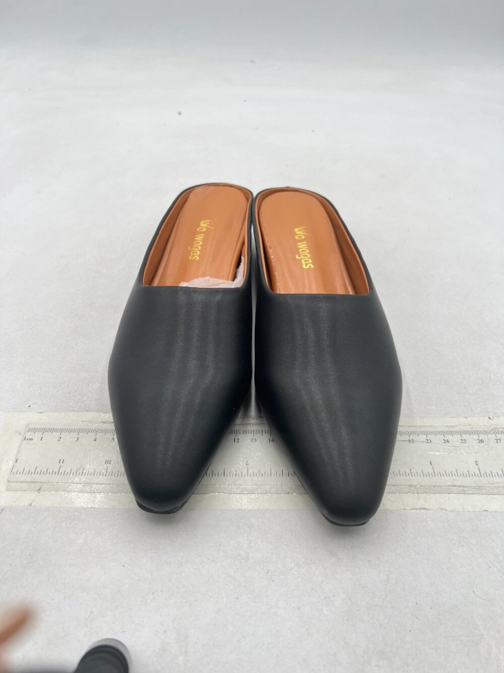 Wo Wagas Black Mules Low Wedges Heels Slipper Squared Toe Slip On Shoes Indoor - Picture 3 of 8
